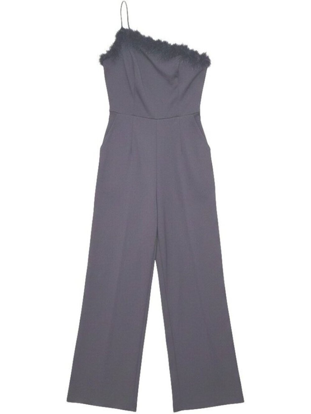 Crystal Sky Black Jumpsuit Eveningwear Feather Asymmetrical Neckline Size Large